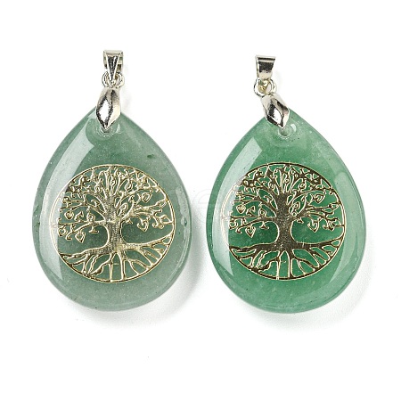 Natural Green Aventurine Teardrop Pendants G-Q175-01A-1