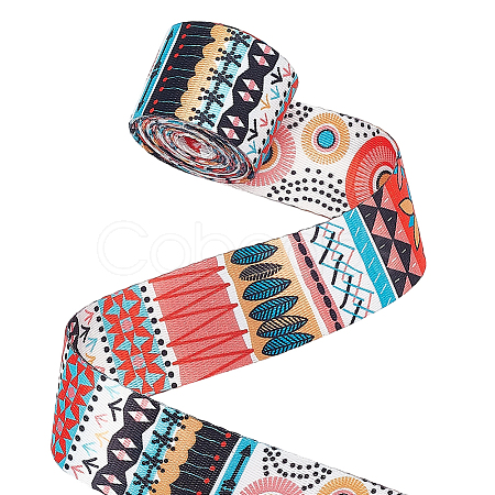Boho Ethnic Pattern Polyester Webbing Ribbon OCOR-WH0120-61B-1
