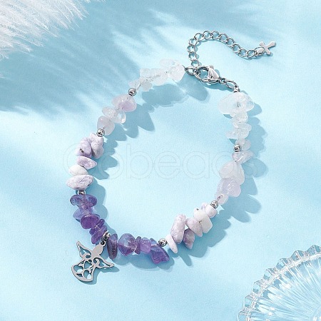 Natural Mixed Gemstone Chip Beaded Bracelest BJEW-JB12976-02-1