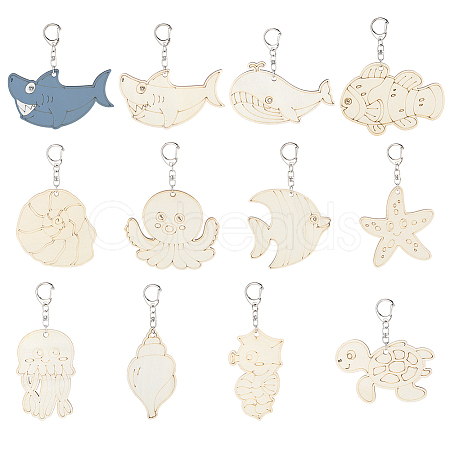 44Pcs 11 Style Wood Pendant Decorations HJEW-PH02316-1