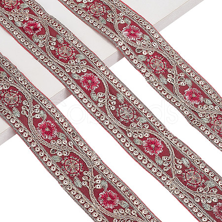 Sparkle Polyester Flower Embroidery Ribbons SRIB-WH0011-266A-1