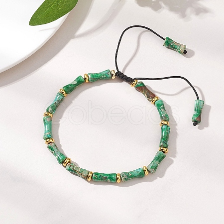Natural Dyed Imperial Jasper & Brass Beads Braided Bead Bracelets BJEW-JB13418-02-1