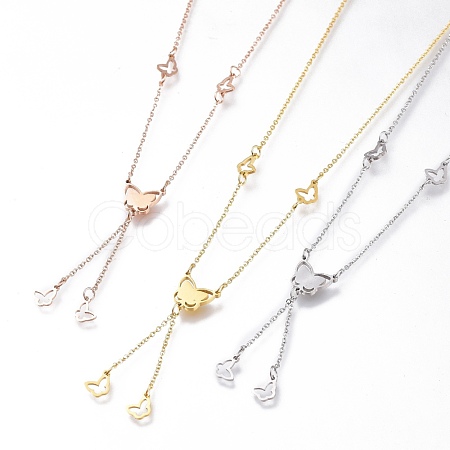 304 Stainless Steel Butterfly Lariat Necklaces NJEW-I240-17-1