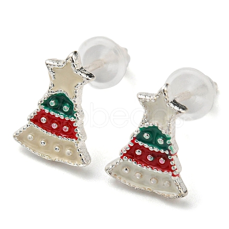 Christmas Theme Brass Stud Earrings EJEW-D062-01E-S-1