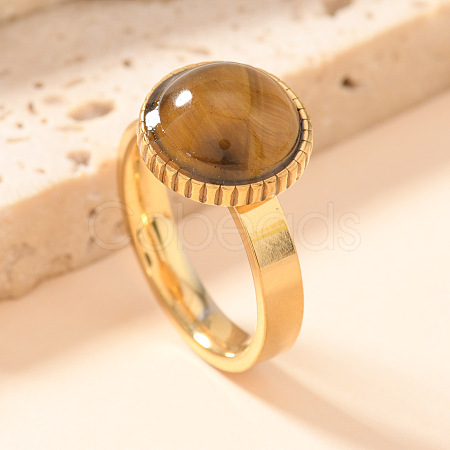 304 Stainless Steel and Natural Tiger Eye Finger Rings FS-WGCBD79-07-1