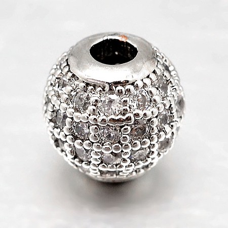 Round Brass Micro Pave Cubic Zirconia Beads ZIRC-N016-01P-6MM-1
