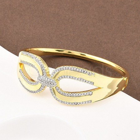 Brass Micro Pave Clear Cubic Zirconia Bangles for Women BJEW-D368-02G-1