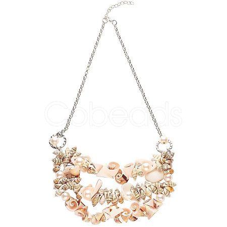 Shell Bib Statement Necklaces Set NJEW-PH0001-07-1