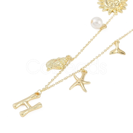 Bohemian Summer Beach Style 18K Gold Plated Shell Shape Initial Pendant Necklaces IL8059-8-1