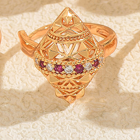 Brass Micro Pave Cubic Zirconia Cuff Open Rings for Women IC9473-3-1