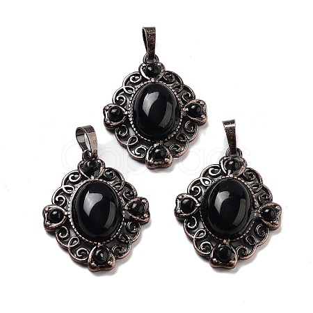 Natural Obsidian Rhombus Pendants G-K363-02R-20-1