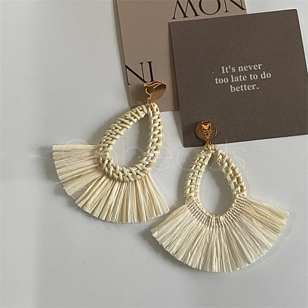 Teardrop with Fan Alloy Rattan Clip-on Earrings FS-WGFEF3F-04-1