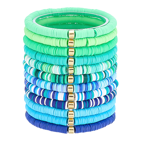12Pcs 12 Color Polymer Clay Heishi Bead Stretch Bracelets Set with Plastic Beaded BJEW-PH01903-1
