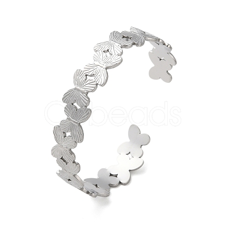 Non-Tarnish 304 Stainless Steel Butterfly Open Cuff Bangles for Women BJEW-M316-05P-1