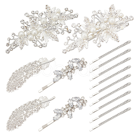 14Pcs 4 Style Wedding Bridal Alloy Rhinestone Hair Bobby Pins DIY-GA0003-90-1