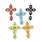 Handmade Lampwork Big Pendants, with Eco-friendly Ligh Gold Brass Findings, Long-Lasting Plated, Cadmium Free & Lead Free, Religion Cross with Evil Eye Charm, Mixed Color, 73.5x47x4mm, Hole: 4.2mm