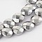 Electroplated Non-magnetic Synthetic Hematite Flat Round Bead Strands, Faceted, Platinum Plated, 8x3.5mm, Hole: 1mm, about 51pcs/strand, 15.74 inch