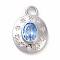 Eco-friendly Brass Micro Pave Cubic Zirconia Pendants, Cadmium Free & Lead Free, Long-Lasting Plated, Platinum, Oval with Star, Cornflower Blue, 18x12.5x3.3mm, Hole: 2.6mm