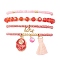 4Pcs 4 Style Evil Eye Valentine's Theme Alloy Enamel & Polycotton(Polyester Cotton) Tassel Charm Bracelets Set, Glass Beaded Stretch Bracelets, Red, Inner Diameter: 2-1/8 inch(5.4cm), 1Pc/style