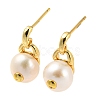 Rack Plating Brass Dangle Stud Earrings with Natural Pearl EJEW-M227-01G-1