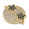 Rack Plating Brass Micro Pave Clear Cubic Zirconia Flat Round Connector Charms KK-A234-040G-02-2