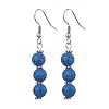 Dyed Nature Lava Rock Round Beaded Dangle Earrings for Women EJEW-JE05636-05-1