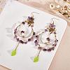 Natural Amethyst Chips Beaded Big Teardrop Dangle Earrings EJEW-SW00016-03-3