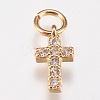 Brass Micro Pave Cubic Zirconia Tiny Cross Charms ZIRC-E147-62-2