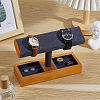 T-Shaped Bar Wood with Velvet Watch Organizer Display Stands with Rectangle Trays for Rings ODIS-PH0009-16A-4
