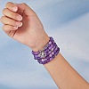 Natural Weathered Agate Round Beaded Wrap Bracelet with Alloy Ohm/Aum Lotus AJEW-PH00503-01-4