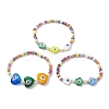3Pcs 3 Style Heart & Flower & Hamsa Hand Lampwork & Seed Beaded Stretch Bracelets BJEW-JB09372-1