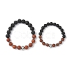 2Pcs 2 Styles Halloween Natural Wood & Lava Rock Round Beads Stretch Bracelets BJEW-JB12351-2
