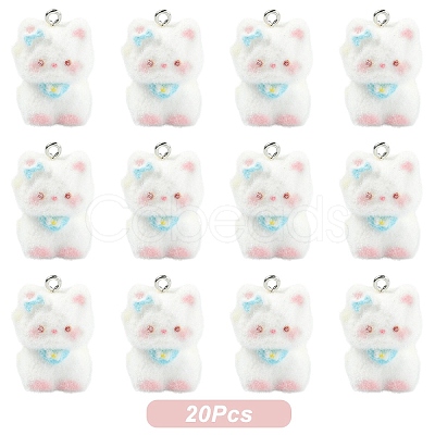 Cat Shape Flocky Opaque Resin Pendants RESI-YWC0002-04B-1