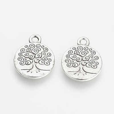 Tibetan Style Alloy Flat Round with Tree Pendants LS-TIBEP-Q043-314-RS-1