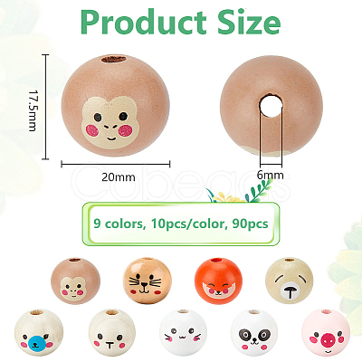 90Pcs 9 Colors Wood European Style Beeds WOOD-OC0003-74-1