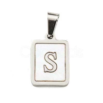 304 Stainless Steel Pave Natural White Shell Pendants STAS-S130-03P-S-1