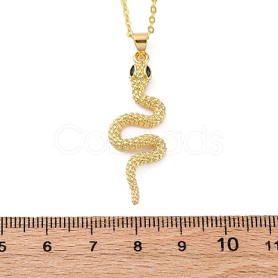 Brass Micro Pave Green Cubic Zirconia Snake Pendant Necklaces NJEW-S438-02E-G-1