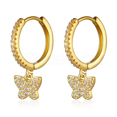 Clear Cubic Zirconia Butterfly Dangle Hoop Earrings JE924A-1