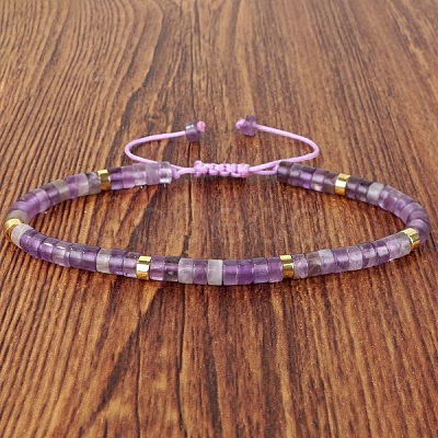 Natural Amethyst Heishi Beads Adjustable Braided Bracelets for Men Women BX7041-28-1