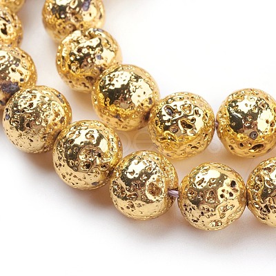 Electroplated Natural Lava Rock Bead Strands X-G-E429-01-12mm-G-1