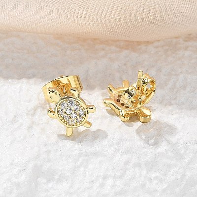 Brass Micro Pave Clear Cubic Zirconia Stud Earrings EJEW-M076-03G-1