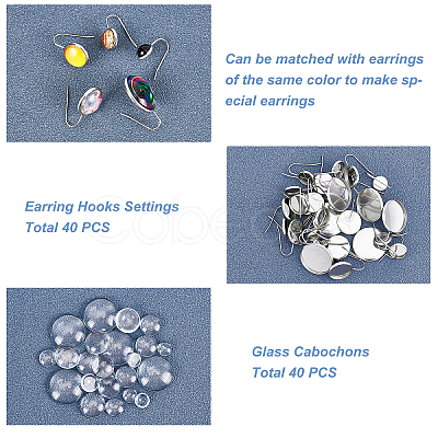 40Pcs 5 Styles Flat Round 304 Stainless Steel Earring Hooks Settings STAS-UN0026-16-1