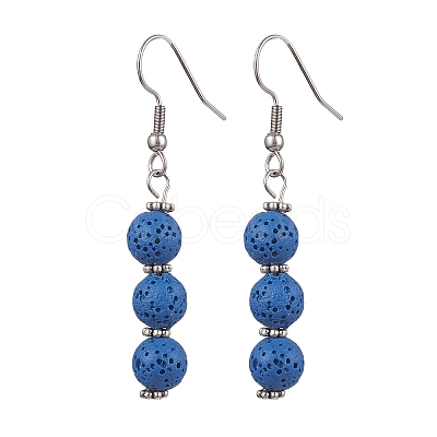 Dyed Nature Lava Rock Round Beaded Dangle Earrings for Women EJEW-JE05636-05-1