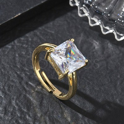 Brass & Clear Cubic Zirconia Finger Rings CU-CBA7E55-13G-1