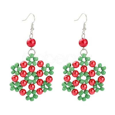 Flower Glass Pearl Beads Dangle Earrings for Christmas EJEW-JE01615-01-1