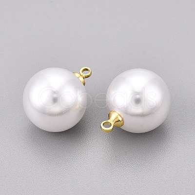 Brass & ABS Plastic Imitation Pearl Pendants KK-N261-14mm-121G-1