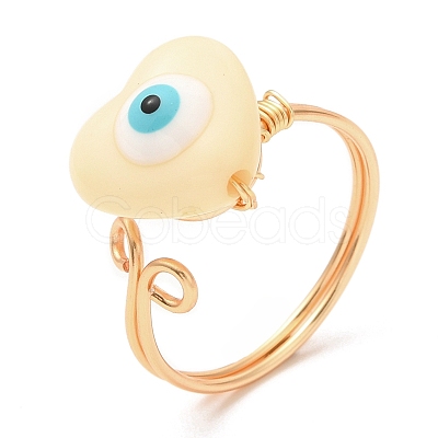 Resin Heart with Eye Open Cuff Rings RJEW-JR00578-1