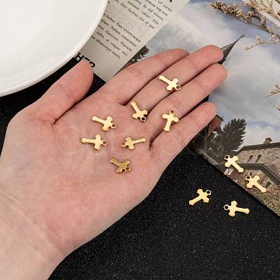 Ion Plating(IP) 304 Stainless Steel Tiny Cross Charms STAS-L159-06G-1