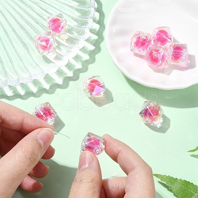 10Pcs Two Tone UV Plating Rainbow Iridescent Acrylic Beads TACR-YW0002-33B-1