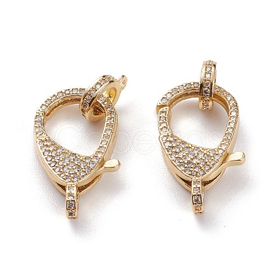 Brass Micro Pave Clear Cubic Zirconia Lobster Claw Clasps KK-C100-43G-1
